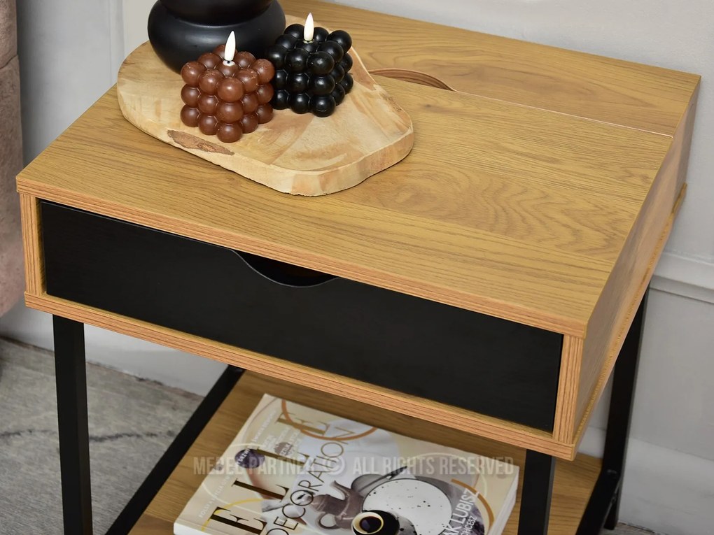 Noptieră Emmo (stejar + negru). Promo -19%. 1111547