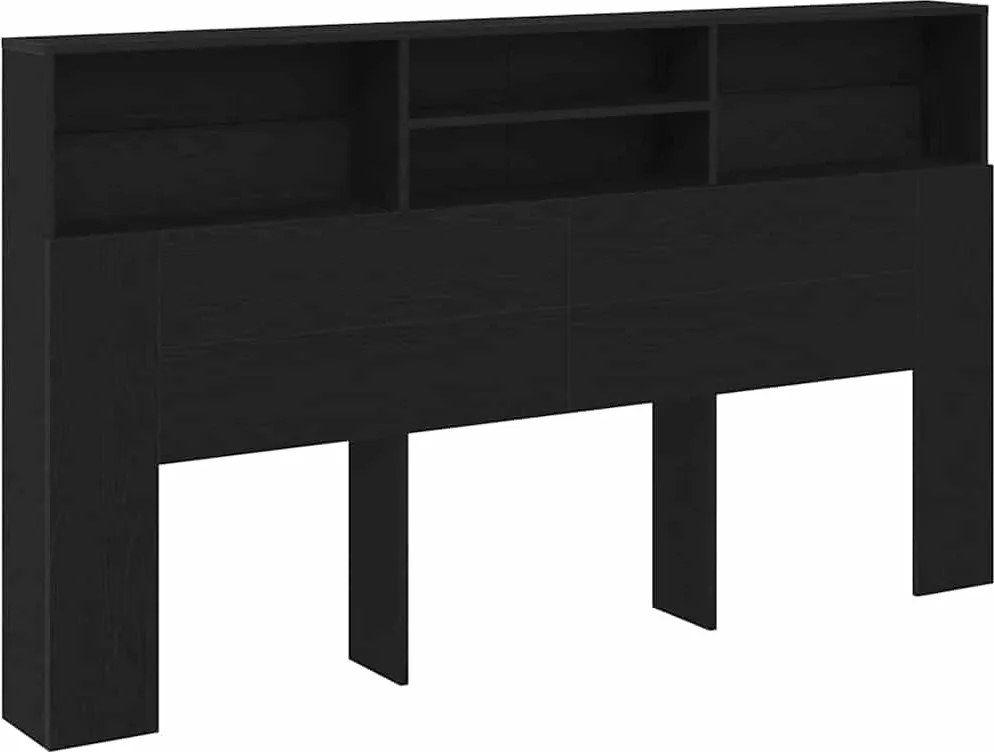 vidaXL Tablă de pat cu sertar cu raft Stejar Negru 180 x 19 x 103,5 cm