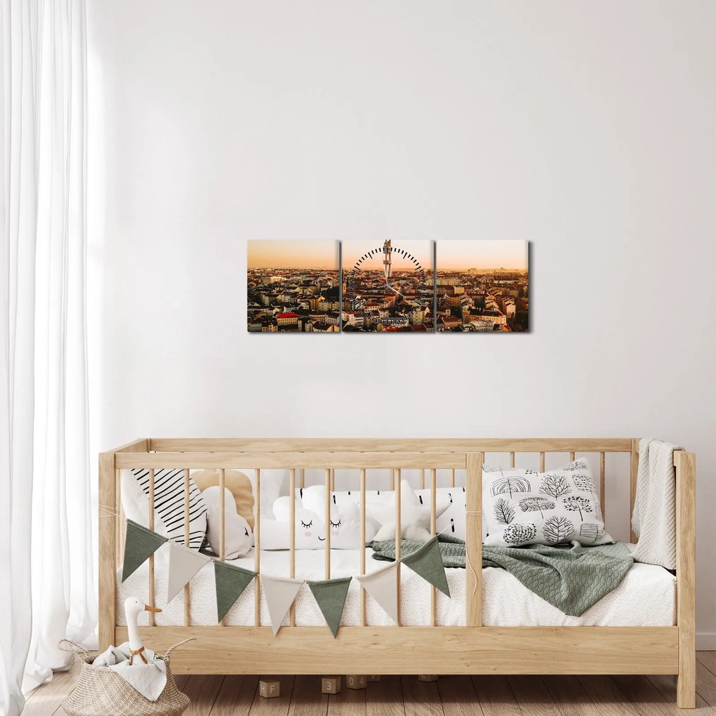 Tablou apusului de soare deasupra orașului Zizkov (cu ceas) (90x30 cm)