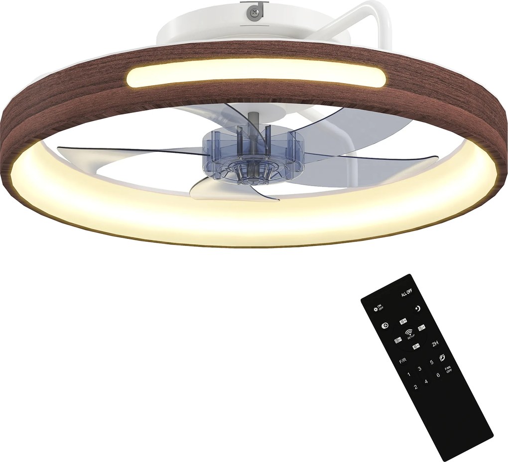 HOMCOM Ventilator de tavan cu lumină LED 40 W motor DC reversibil telecomandă 6 viteze 3 culori temporizator Teak | Aosom Romania