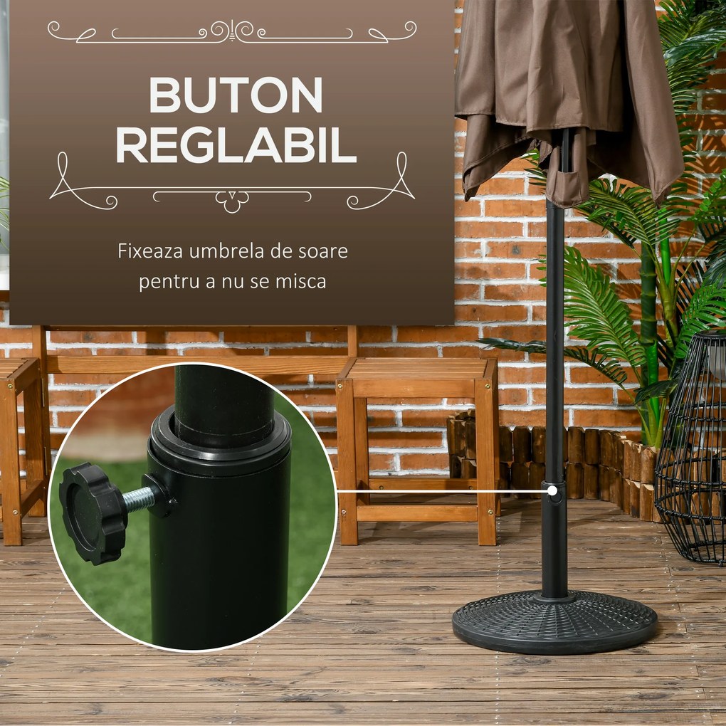 Outsunny Bază pentru Umbrelă cu Stîlpi de Ø38/48 mm din Plastic cu Efect de Ratan, Ø44.5x32 cm, Negru | Aosom Romania