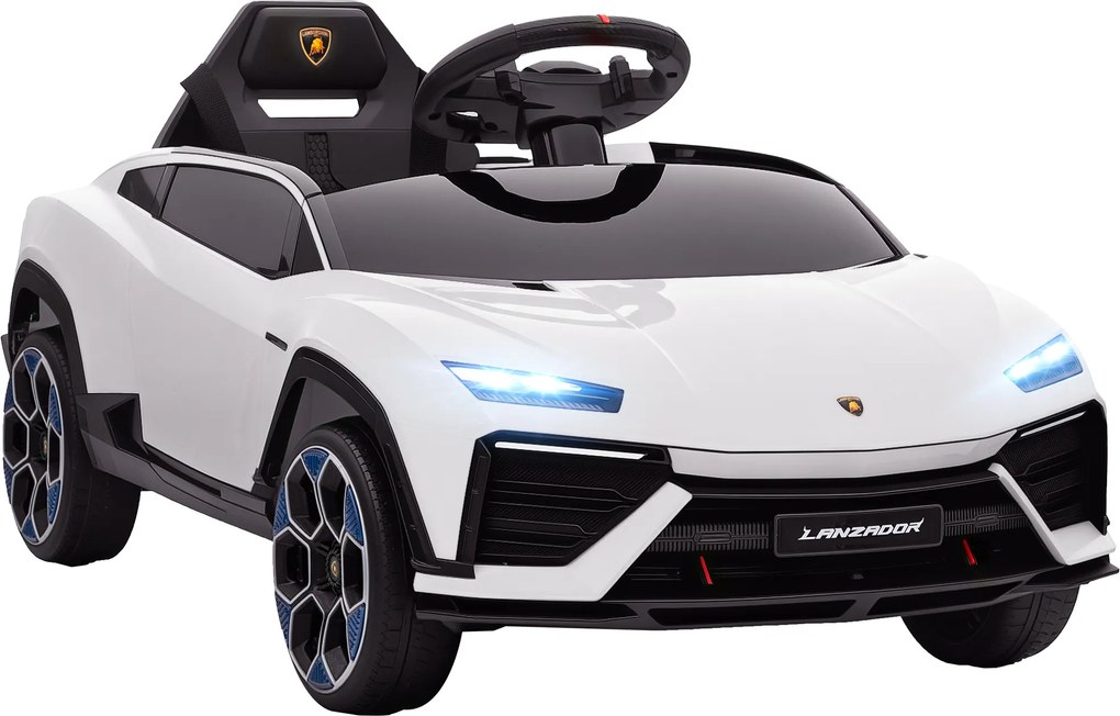 AIYAPLAY Mașină Electrică pentru Copii Licență Lamborghini cu Claxon și Telecomandă, 101.5x49x43 cm, Albă | Aosom Romania
