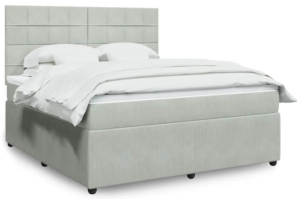 vidaXL Pat box spring cu saltea, gri deschis, 180x200 cm, catifea