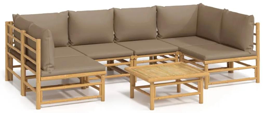 3155134 vidaXL Set mobilier de grădină cu perne gri taupe, 7 piese, bambus