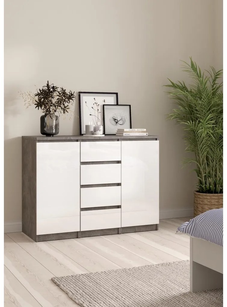 Comodă Simplicity 121 x 50 x 91 cm, gri / alb lucios