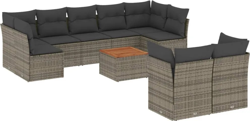 vidaXL Set mobilier de grădină cu perne, 10 piese, gri, poliratan