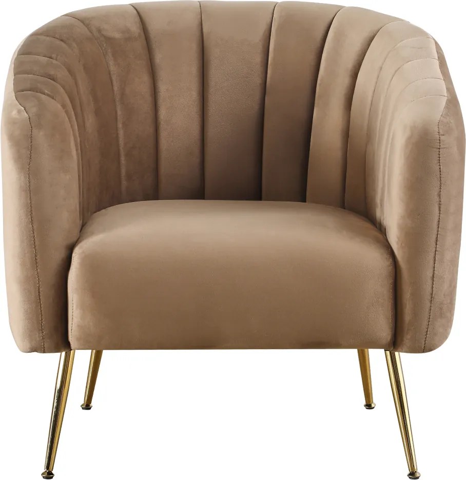 Fotoliu de design, ţesătură Velvet maro/gold crom-auriu, BAGY