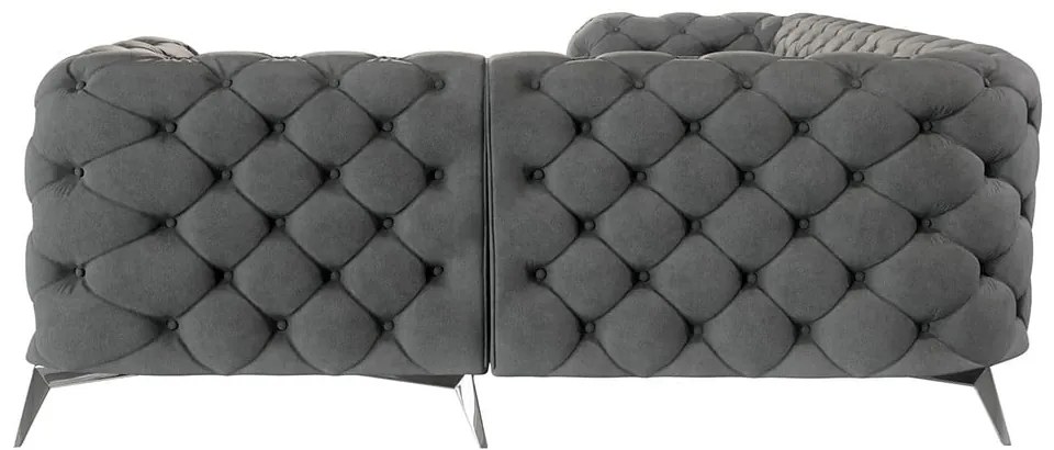 Colțar gri cu tapițerie din catifea (cu colț pe partea dreaptă/în formă de ”L”) Chelsea – Ropez