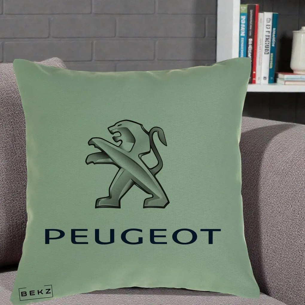 Perna Personalizata cu emblema Peugeot, 40x40 cm, Verde, Husa Detasabila, Perna Inclusa, BEKZ®