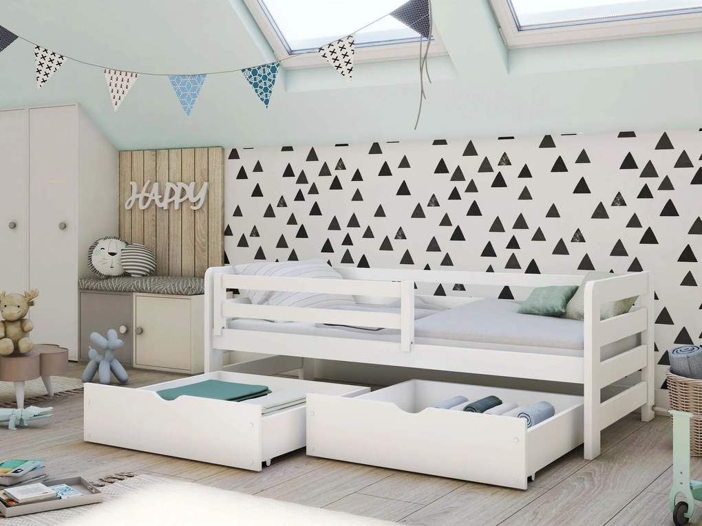 Pat pentru copii 90 x 200 cm Erin (cu somieră și sp. depozitare) (Alb). Promo -10%. 1012941