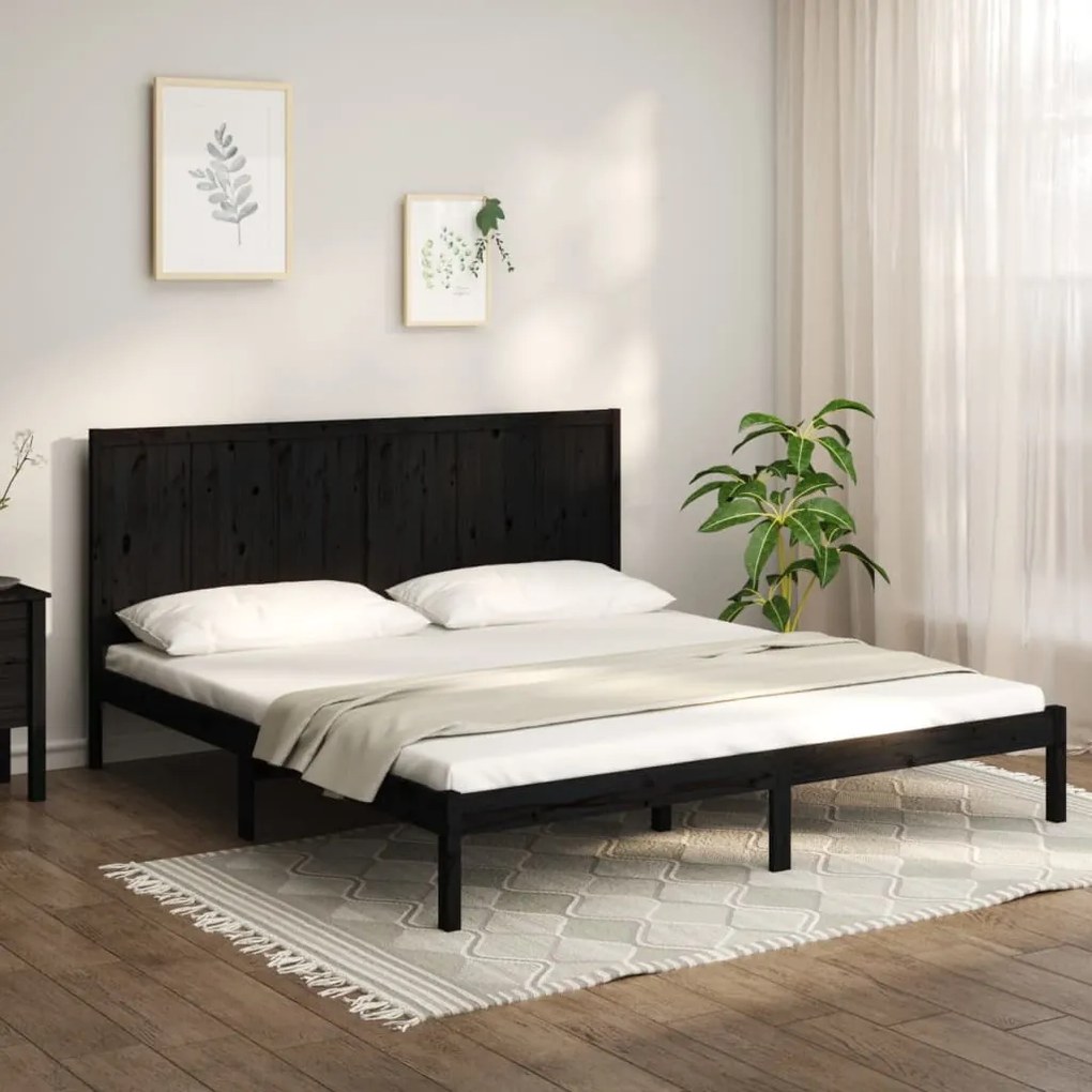 3105754 vidaXL Cadru de pat, negru, 200x200 cm, lemn masiv de pin