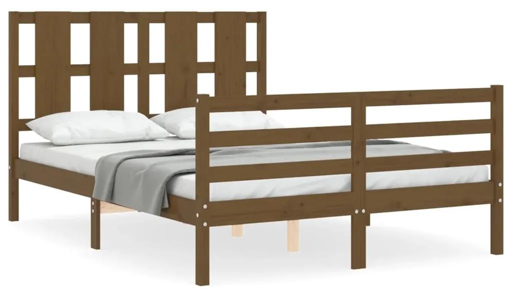 3194089 vidaXL Cadru de pat cu tăblie, dublu mic, maro miere, lemn masiv