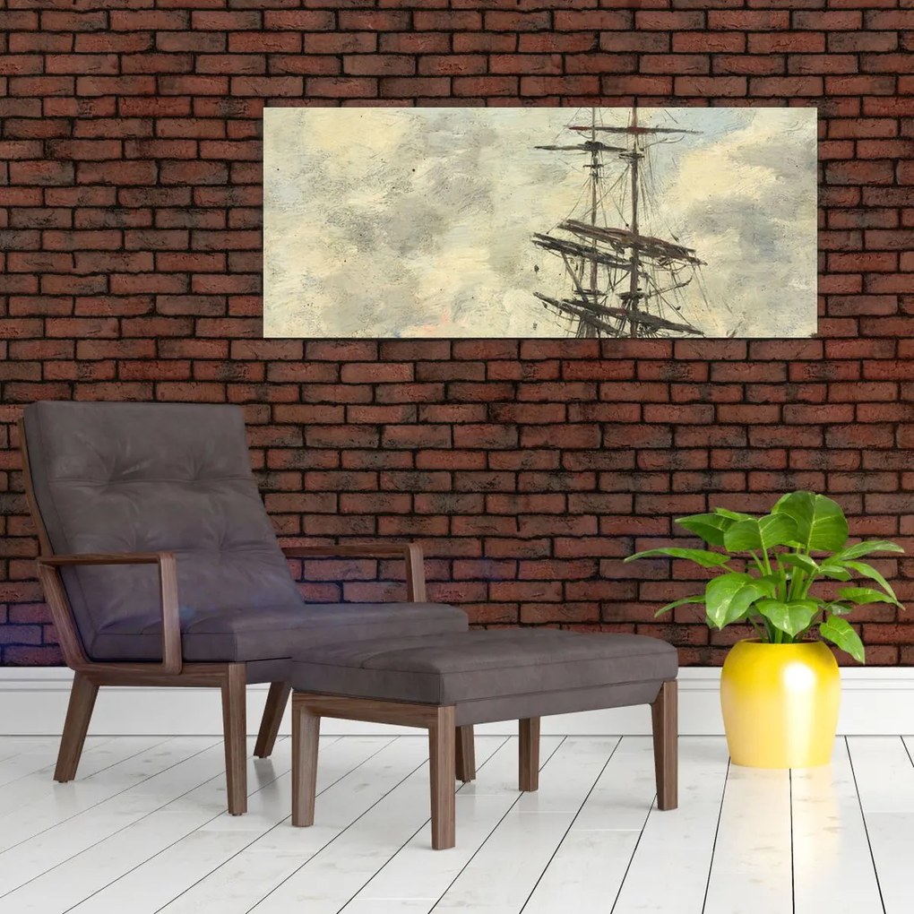 Tablou - Eugène Boudin, Ship on the Touques, reproducere (120x50 cm)