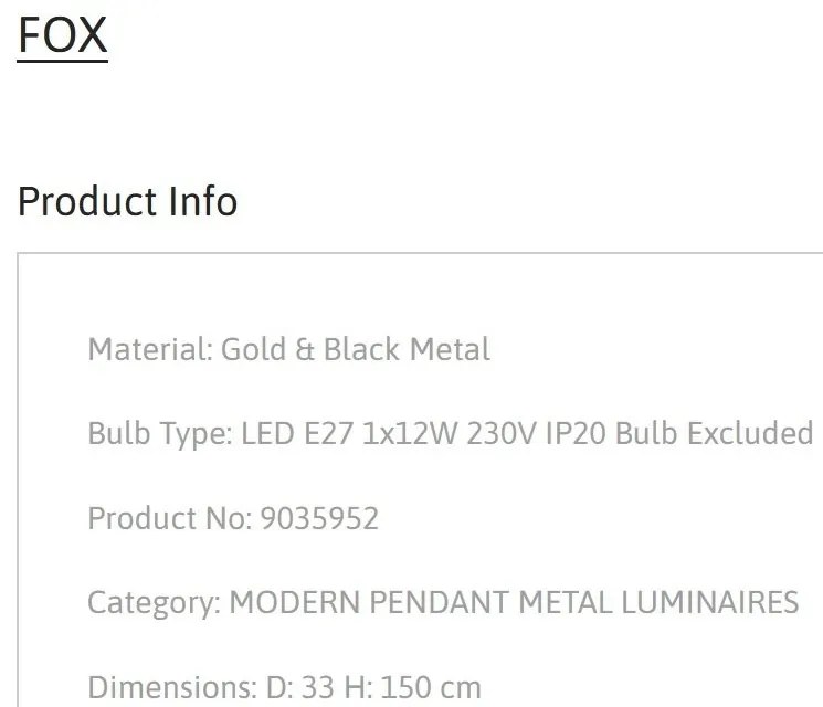 Lustra /Pendul metalic design modern FOX negru/auriu