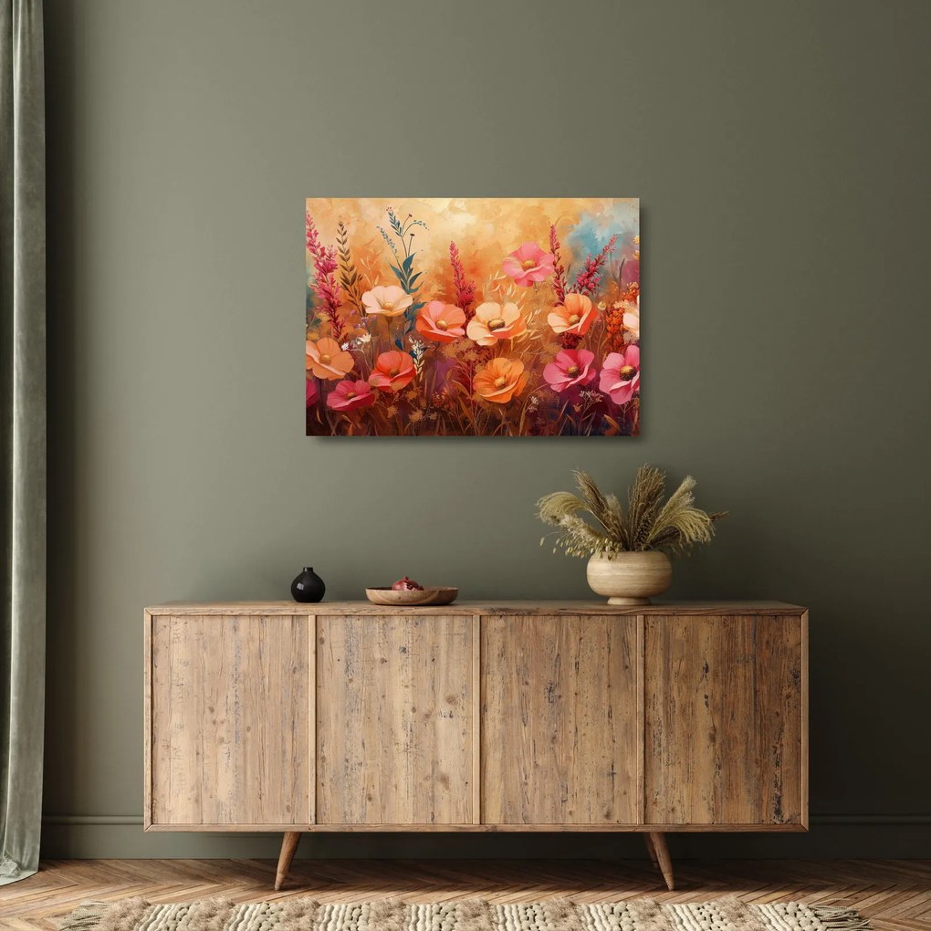 Tablou pe sticlă - Flori de pajiște, pictură (70x50 cm)