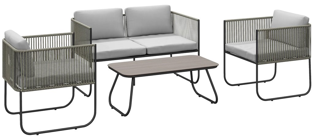 Outsunny Masă Grădină Rattan Sticlă Gri Deschis | Aosom Romania