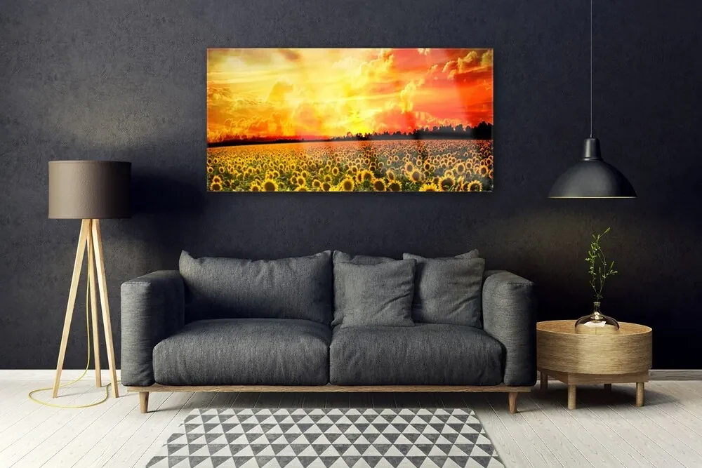 Tablouri acrilice Meadow Sunflowers Floral Verde Galben Maro