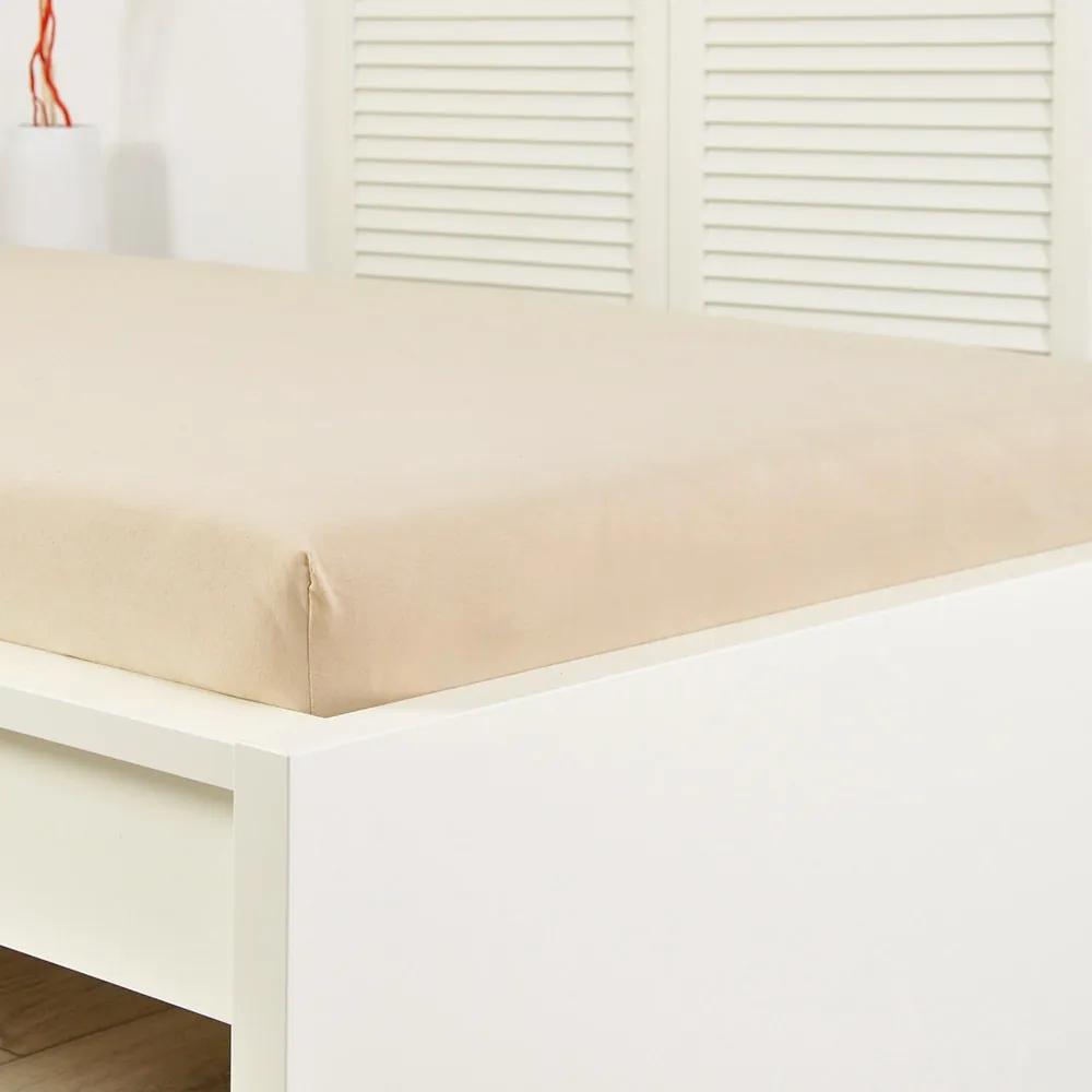 Cearșaf de pat cu elastic, froté, crem bej 90x200 cm