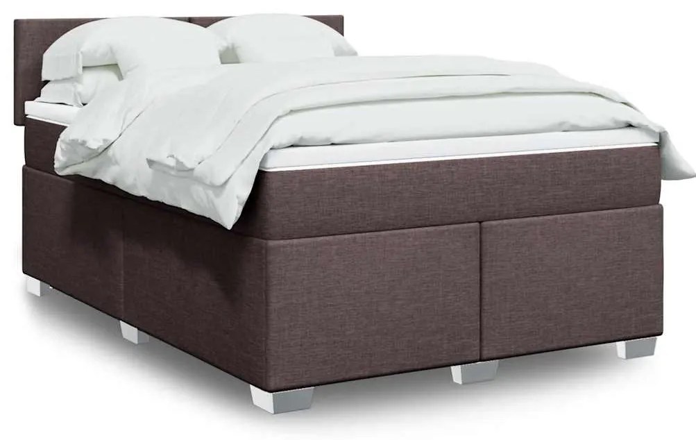 vidaXL Pat box spring cu saltea, maro închis, 140x200 cm, textil