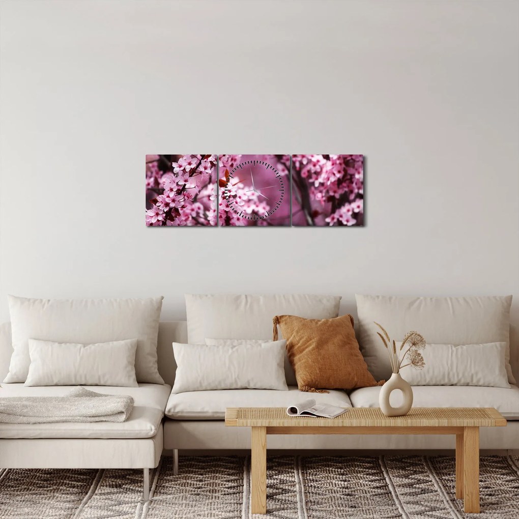 Tablou - Sakura roz (cu ceas) (90x30 cm)