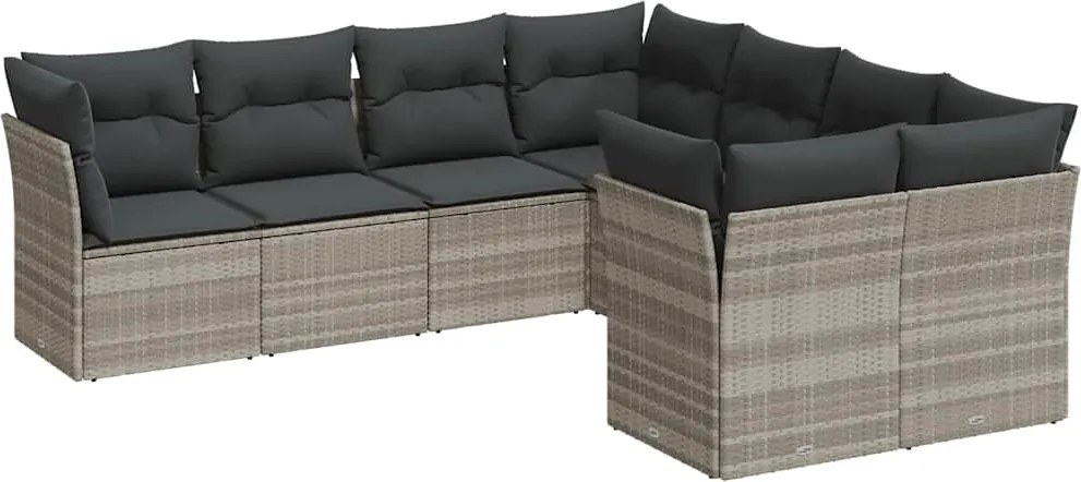 vidaXL Set mobilier de grădină cu perne, 8 piese gri deschis poliratan