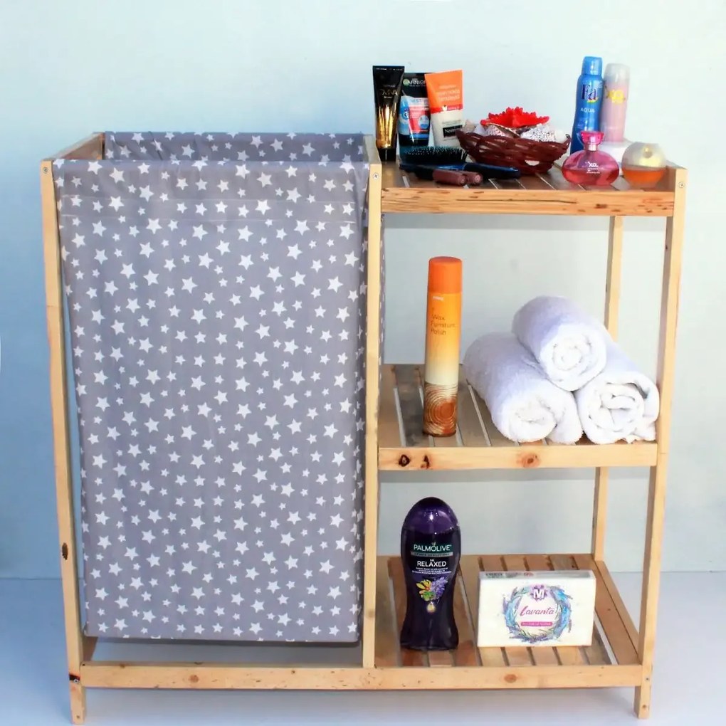 Cos de rufe din lemn cu 1 compartimente textil Homs 44 X 90 X 90 cm