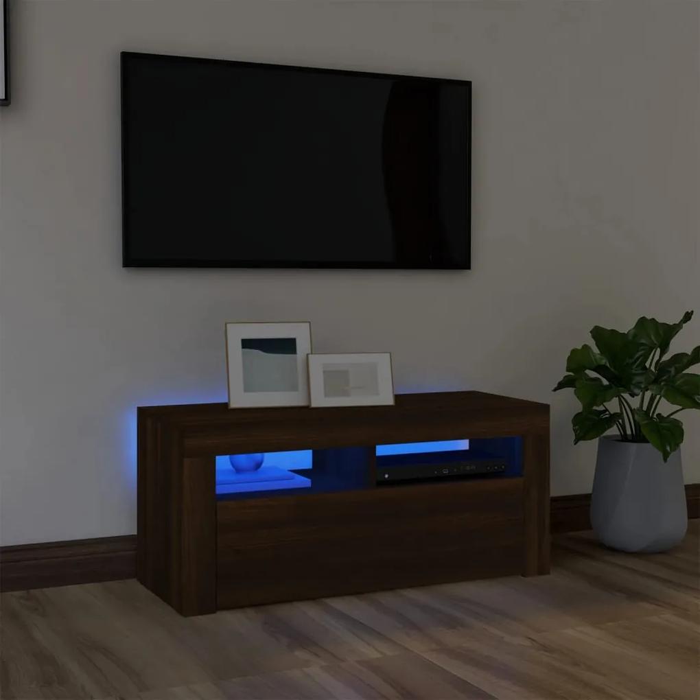 Comoda TV cu lumini LED, stejar maro, 90x35x40 cm 1, Stejar brun