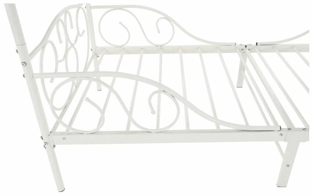 Pat metalic cu baldachin, alb, 90x200, ADELISA