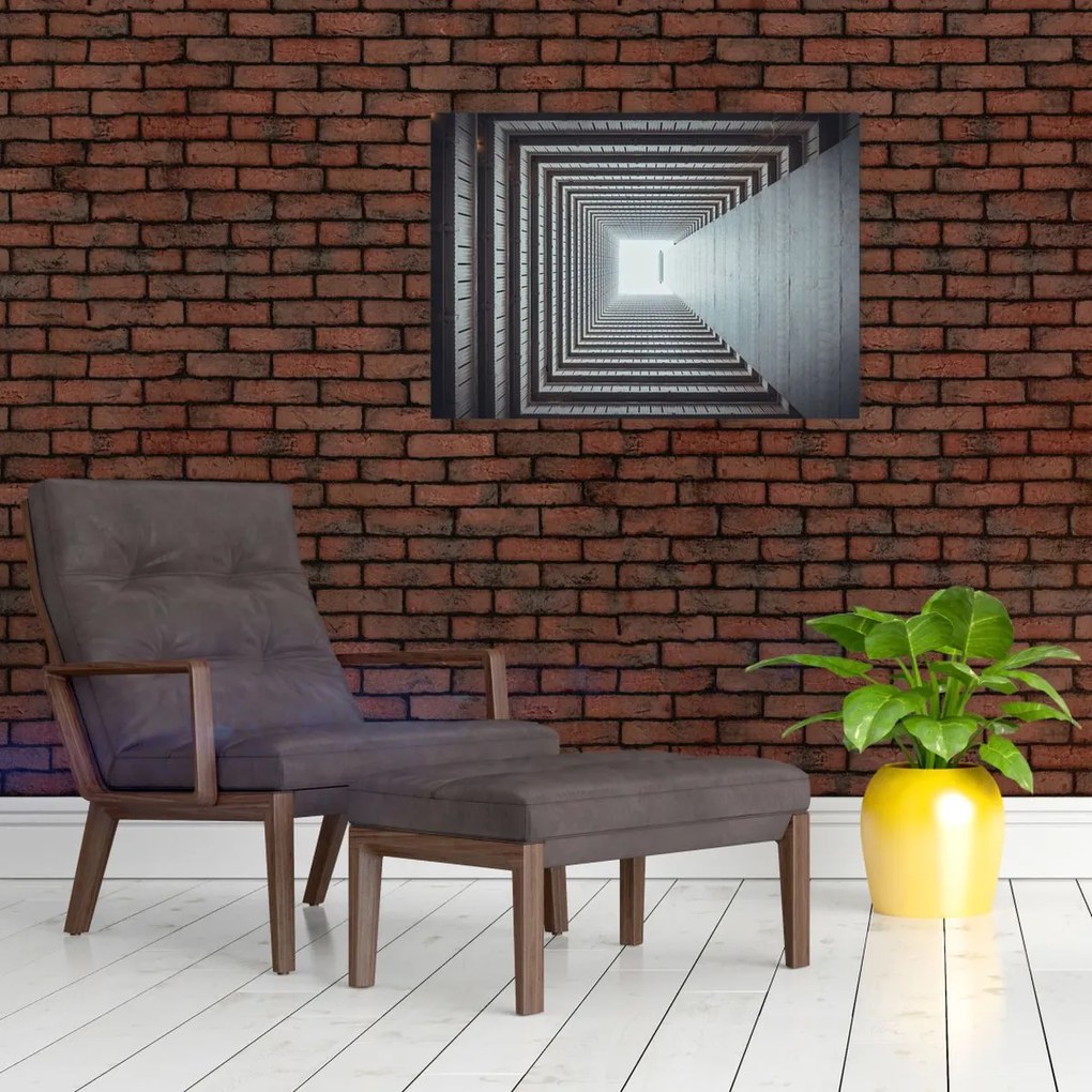 Tablou pe sticlă - Vedere din interiorul clădirii (70x50 cm)