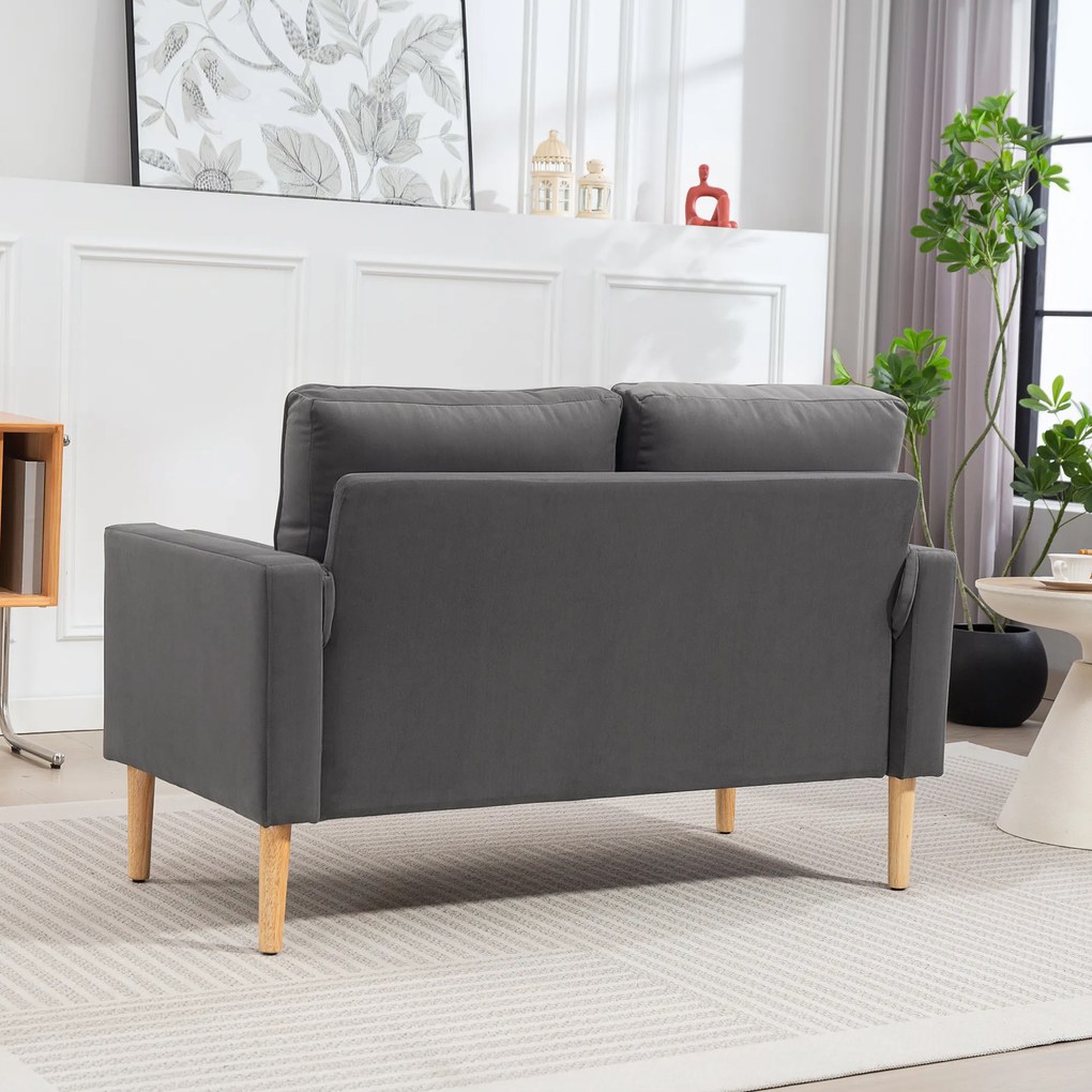 HOMCOM Canapea 2 locuri elegantă din catifea 127 cm cu perne groase, 2 perne și șezut captușit, gri | Aosom Romania