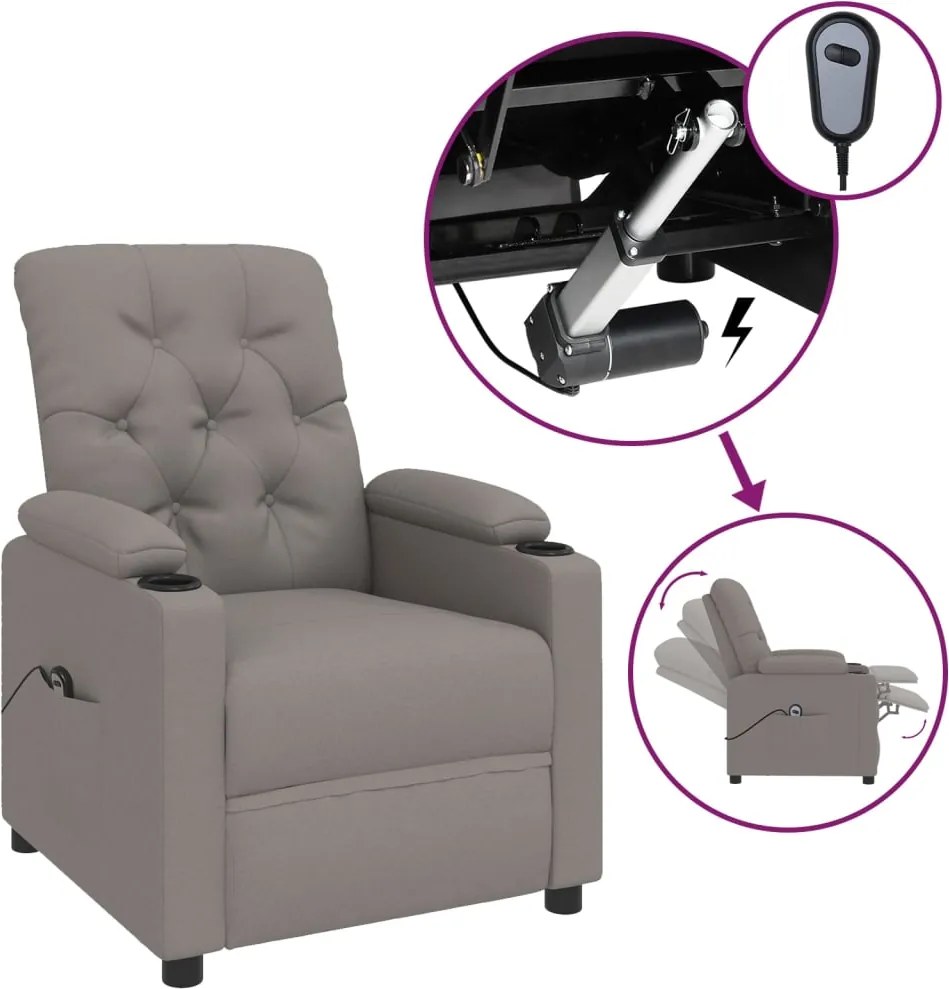 vidaXL Fotoliu rabatabil electric, gri taupe, material textil