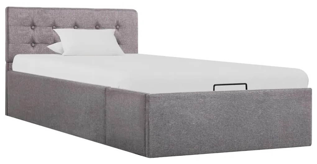285595 vidaXL Cadru de pat hidraulic cu ladă, gri taupe, 100 x 200 cm, textil