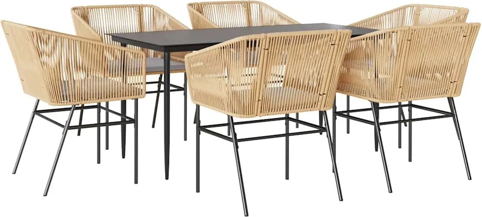 vidaXL Set de sufragerie de grădină de 7 piese sticlă poliratan maro