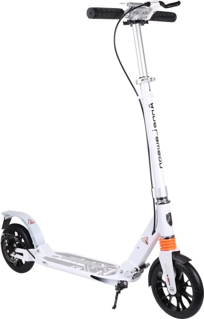 Trotineta din aluminiu cu frana pe disc NOVOKIDS™ Plexus EVO PRO, Maxim 100 kg, Frana si suspensie duble, Diametru roata 200 mm, Alb