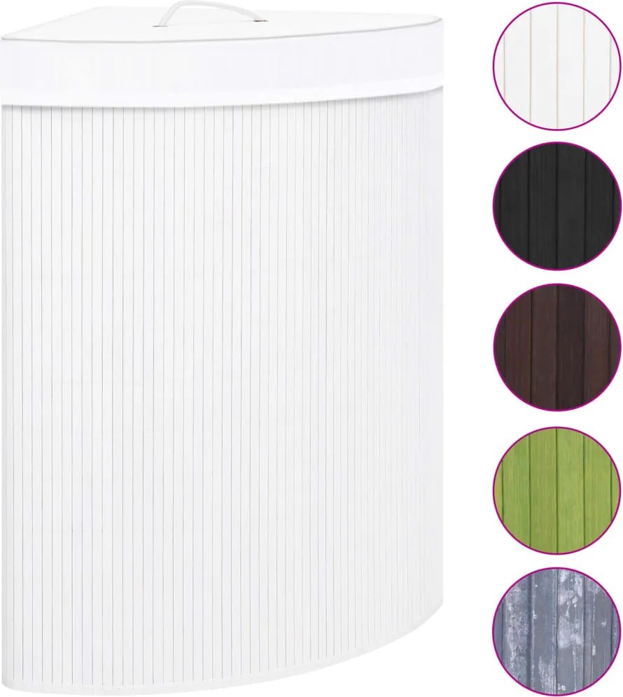 vidaXL Coș de rufe din bambus de colț, alb, 60 L