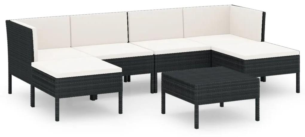 Set mobilier de gradina cu perne, 7 piese, negru, poliratan 2x colt + 2x mijloc + 2x suport pentru picioare + masa, 1
