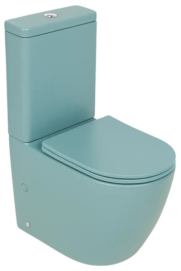 Set vas wc stativ rimless verde turcoaz mat Foglia Oslo cu rezervor si capac soft close inclus Turcoaz mat