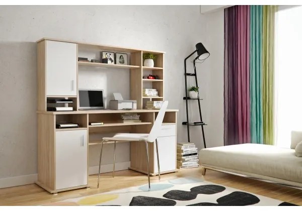 Birou cu poliță ELIAN stejar Sonoma/alb