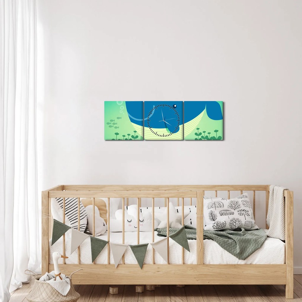 Tablou - Balenă veselă în mare (cu ceas) (90x30 cm)