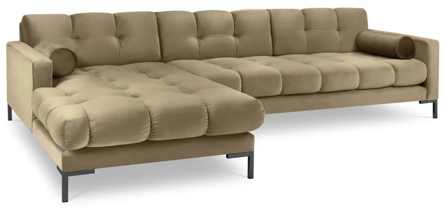 Colțar din catifea cu extensie pe partea stângă Cosmopolitan Design Bali, bej