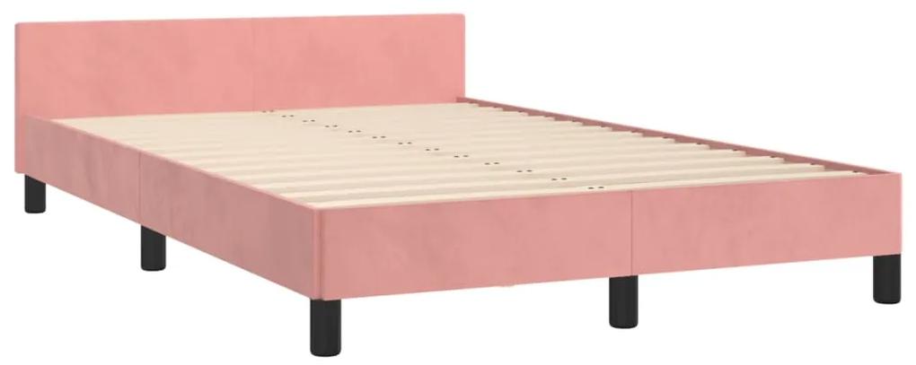 Cadru de pat cu tablie, roz, 120x200 cm, catifea Roz, 120 x 200 cm, Design simplu