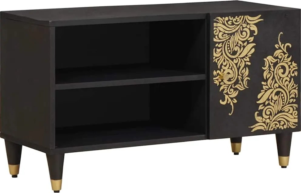 vidaXL Cabinet TV cu raft Negru 80 x 33 x 46 cm Lemn de mango solid