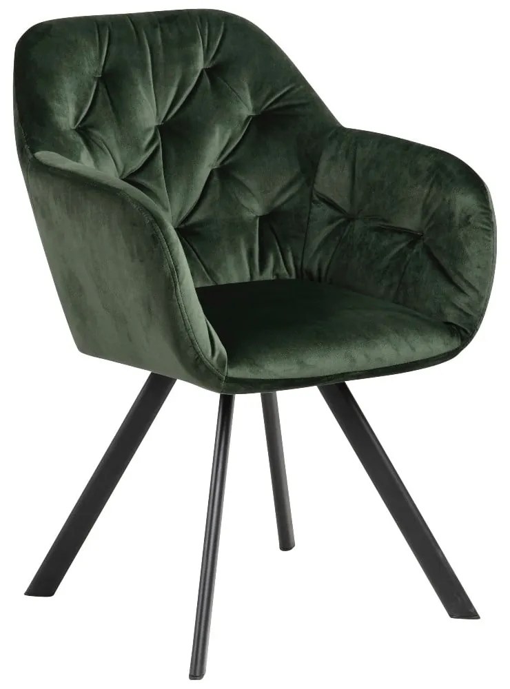 Scaun de sufragerie verde cu cotiere tapițat Lola – Actona