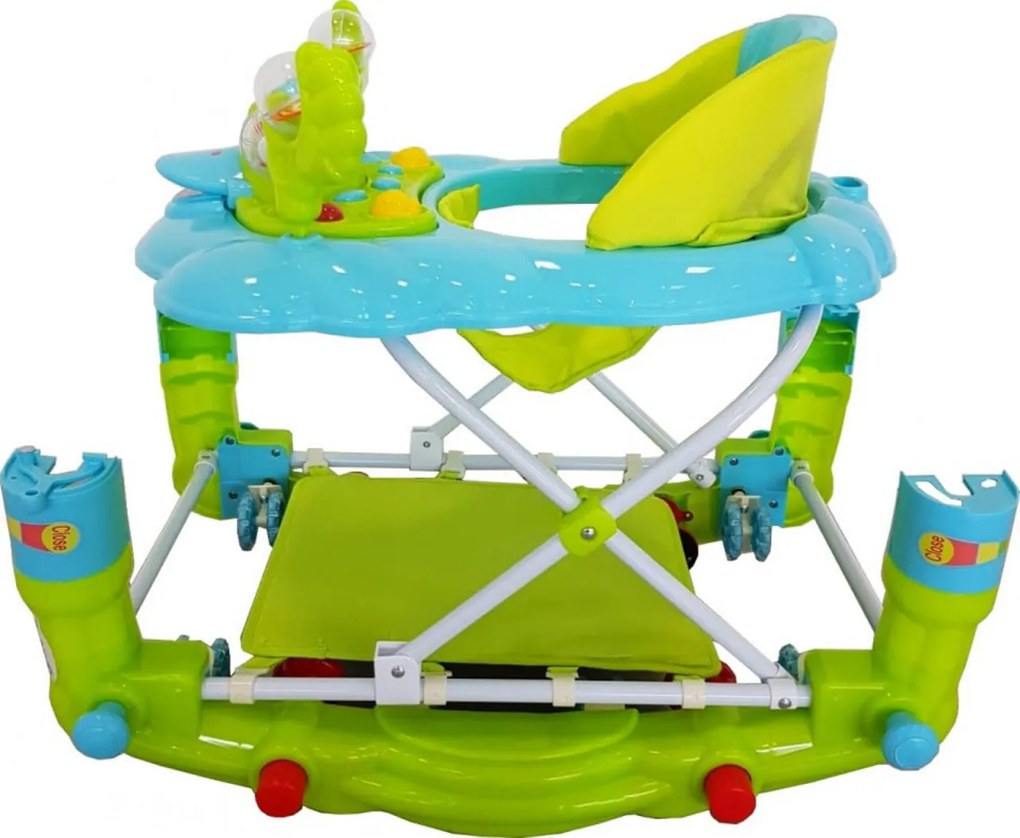 Premergator cu sistem de balansare Baby Care™ H914 ,Roti silentioase din silicon, Cu melodii, Ratusca, Pliabil, Verde Turquoise