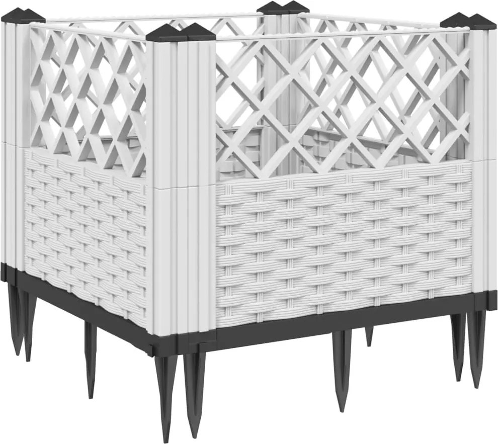 vidaXL Jardinieră de grădină cu țăruși, alb, 43,5x43,5x43,5 cm, PP