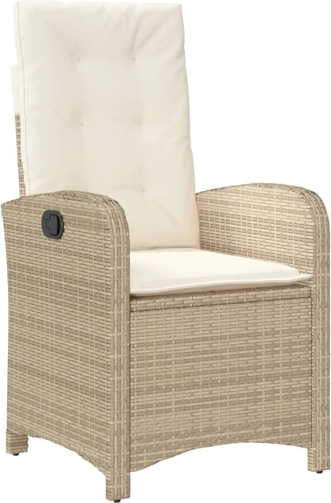 vidaXL Scaun de grădină rabatabil cu perne, bej, poliratan