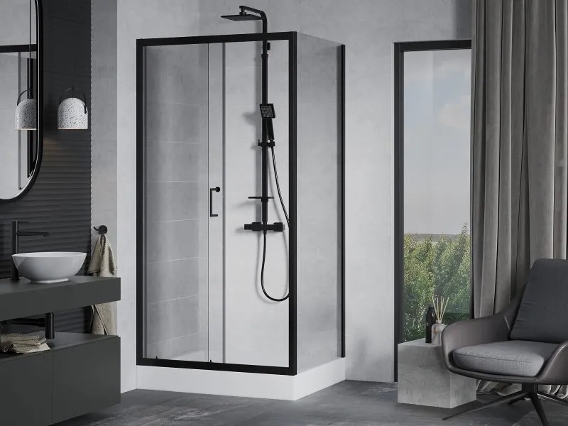 Mexen Apia cabină de duș glisantă 120 x 90 cm, transparentă, neagră + cădiță Rio - 840-120-090-70-00-4510