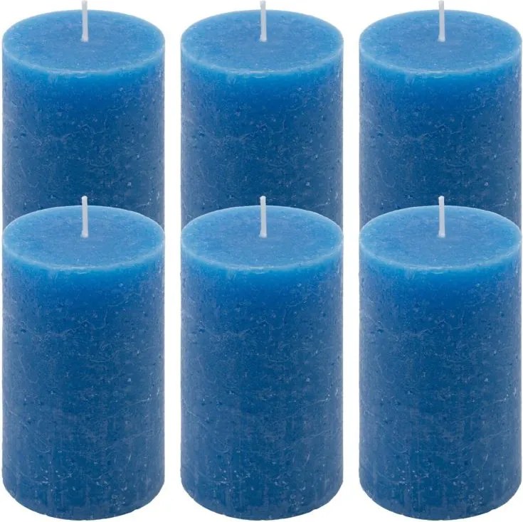 Set de lumânări rustice, 11,5 cm, Ø 6,8 cm, albastru, 6 buc.