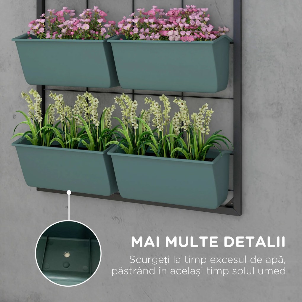 Outsunny Suport pentru Plante, 8 Ghivece Stivuibile, Rezistente la Intemperii, 52.5 x 14 x 90 cm, Gri + Negru | Aosom Romania