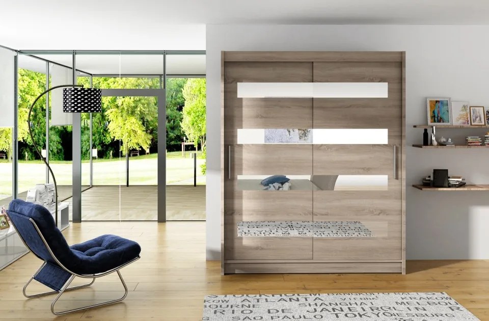 Dulap cu usi glisante si oglinda 150x200 cm, Baltic, ADRK Furniture (Culoare: Trufă)